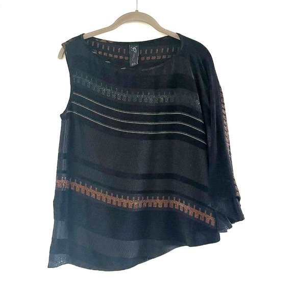 Zero + Maria Cornejo Luxe Stripe Asymmetrical Top in Black/Silver/Bronze - Picture 2 of 12